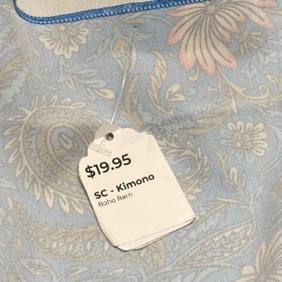 Women's Kimono Top Blue Paisley Open Front Bohemian Western Small Duster NWT - Picture 12 of 12